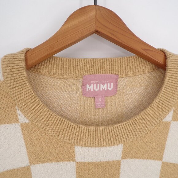 Show Me Your MuMu Sweater Beige Check Knit Pullover Crew Neck Women's Size Small - Picture 3 of 14